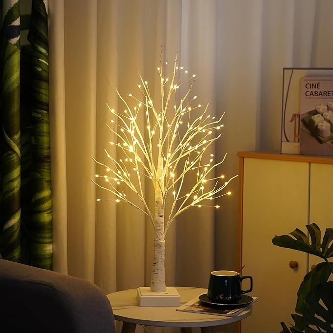 144 LED Birch Tree Lights with Remote Control, DIY Artificial Tree Lamp with Timer, Twinkle Lighted Tree 3 AA or USB Powered, Fairy Light Spirit Tree for Bedroom Easter Decor (White)