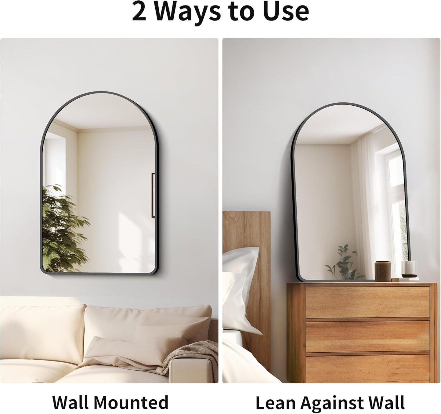 FORBATH Arched Bathroom Mirror 20x28 Inch, Bathroom Mirror Wall Mounted Modern Black Aluminum Alloy Frame Decor Dresser Mirror for Bedroom Living Room Entryway, Hanging or Leaning Against Wall