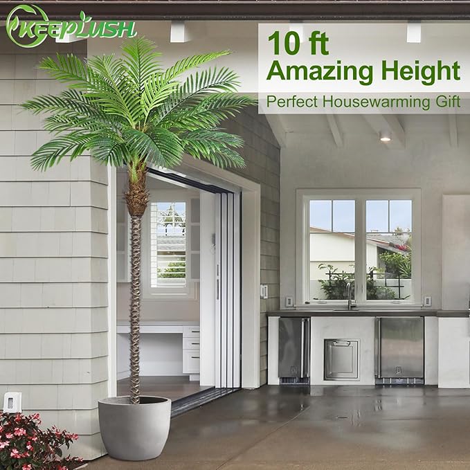 10ft Tall Artificial Phoenix Palm Tree for Outdoor Indoor Decor, Large Faux Coconut Silk Palm Tree Tropical Fake Tree Perfect for Outside Patio Poolside Home Office Decor (Set of 2)