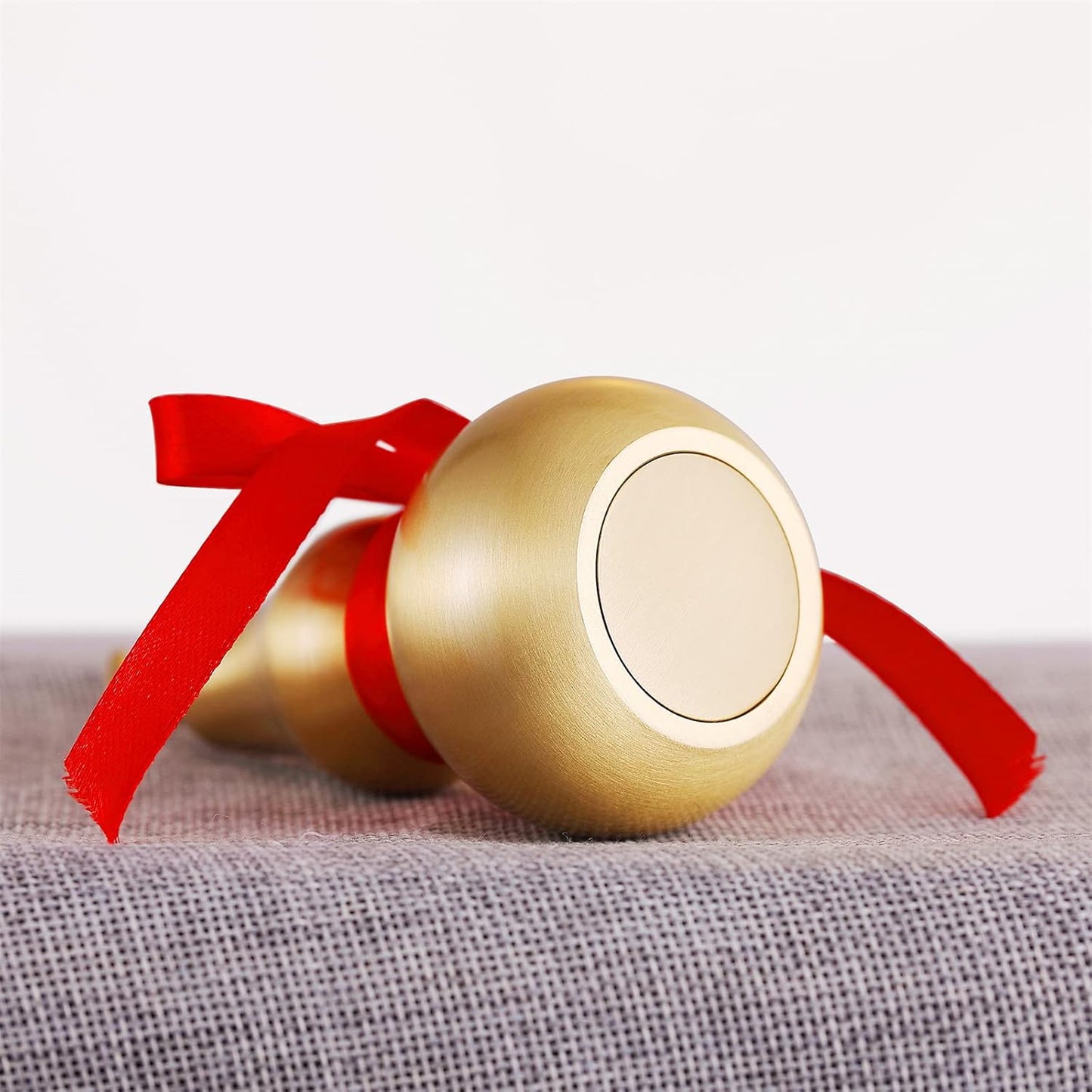 Feng Shui Decor - Brass Wu Lou Gourd with Red Luck Strip for Ideal Home Decoration,Table,Bookshelf,5inch Tall,Full Brass,Fortune Protection,Hu Lu Bring Good Luck,Healthy,Success
