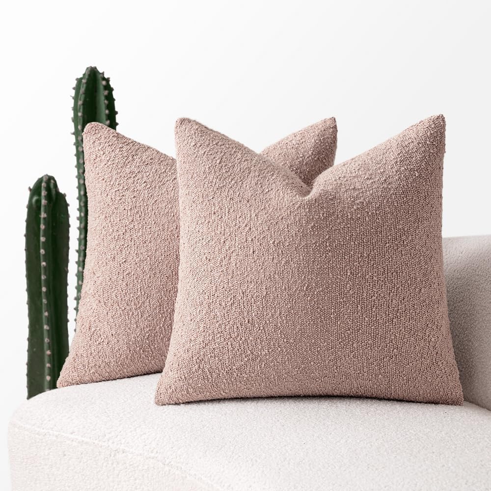 MIULEE 18x18 Inch Decorative Pillow Covers for Couch Bed Set of 2 Textured Boucle Neutral Winter Throw Pillows Pink Accent Solid Cushion Pillowcases Sofa Livingroom Home Decor