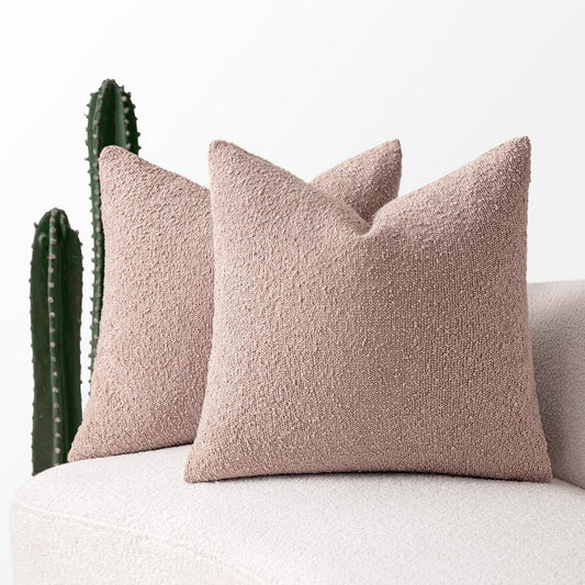 MIULEE 18x18 Inch Decorative Pillow Covers for Couch Bed Set of 2 Textured Boucle Neutral Winter Throw Pillows Pink Accent Solid Cushion Pillowcases Sofa Livingroom Home Decor