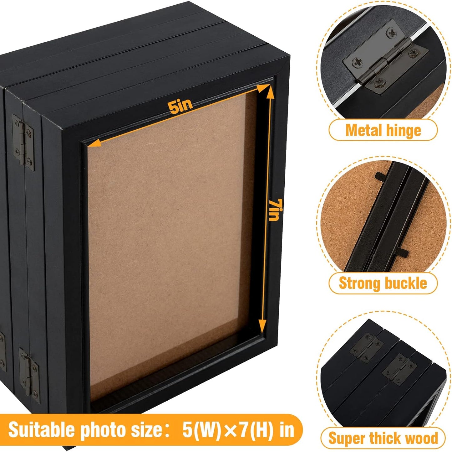 Biggun 5x7in 5 Folding Accordion Picture Frame - Foldable Hinged Collage Photo Frames for Tabletop Display Multiple Family Pictures Birthday Father's Day Gifts (Black)