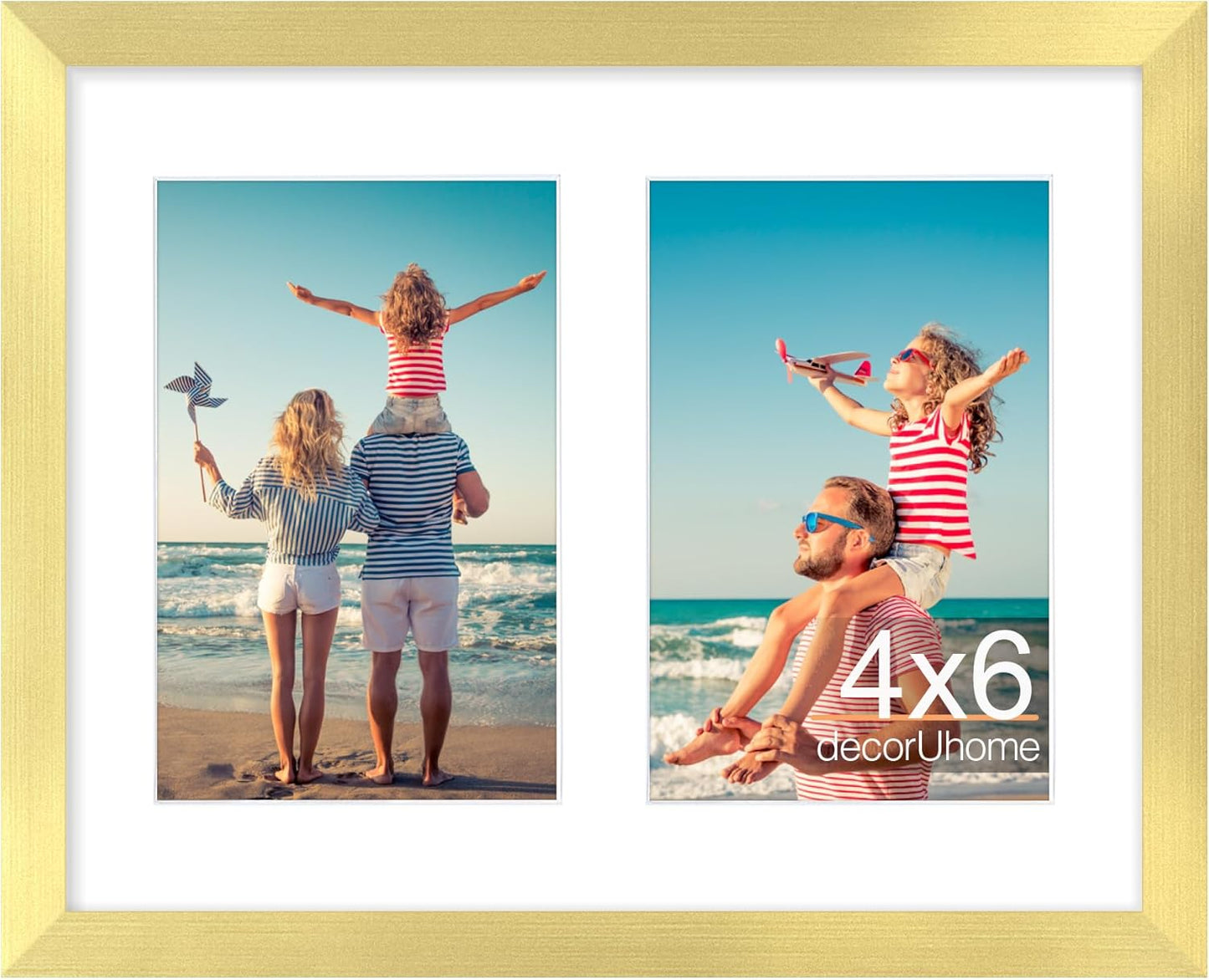 decorUhome 8x10 Picture Frames Collage Wall Decor, Display 2Pcs 4x6 Photos with Mat or 1Pcs 8x10 Unmatted, 2 4x6 Collage Picture Frames for Wall Mounting, Gold