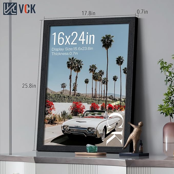 VCK 16x24 Frame for Poster & Picture - Black Oak 3 Pack, Natural Textured Solid Wood Frame, Wall Hanging