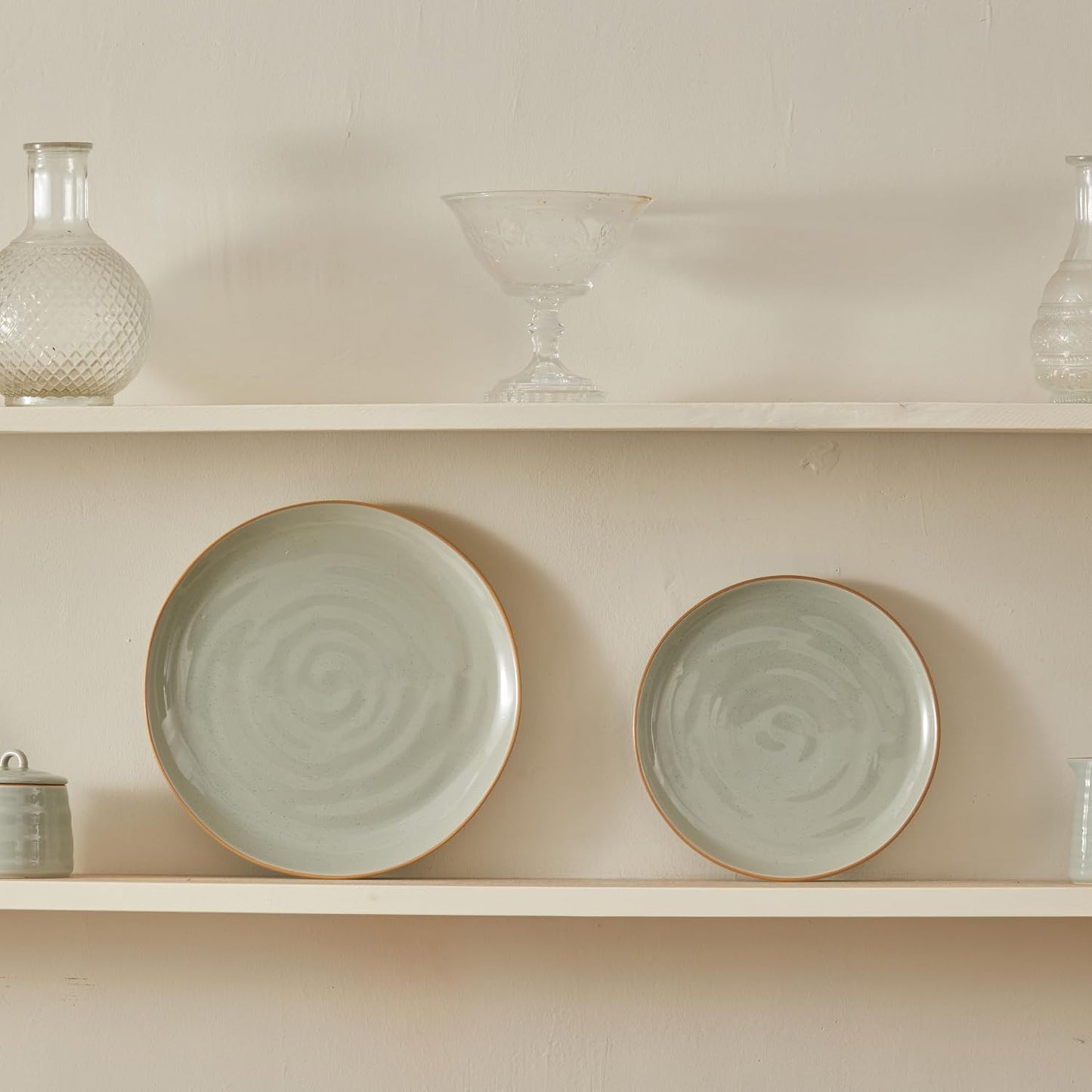 Bico Light Sage Green 8.7 inch Stoneware Salad Plates Set, Set of 4, Microwave and Dishwasher Safe, for Salad, Appetizer, Side Dishes, Tapas