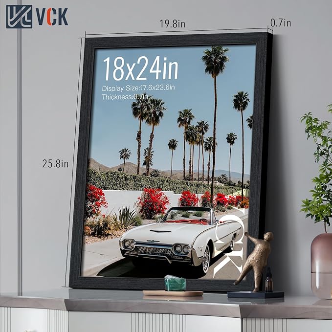 VCK 18x24 Poster Frame Black Oak - 3 Pack, Exclusive Natural Textured Solid Wood Picture Frames, Horizontal and Vertical Formats for Wall with Included Hanging Hardware