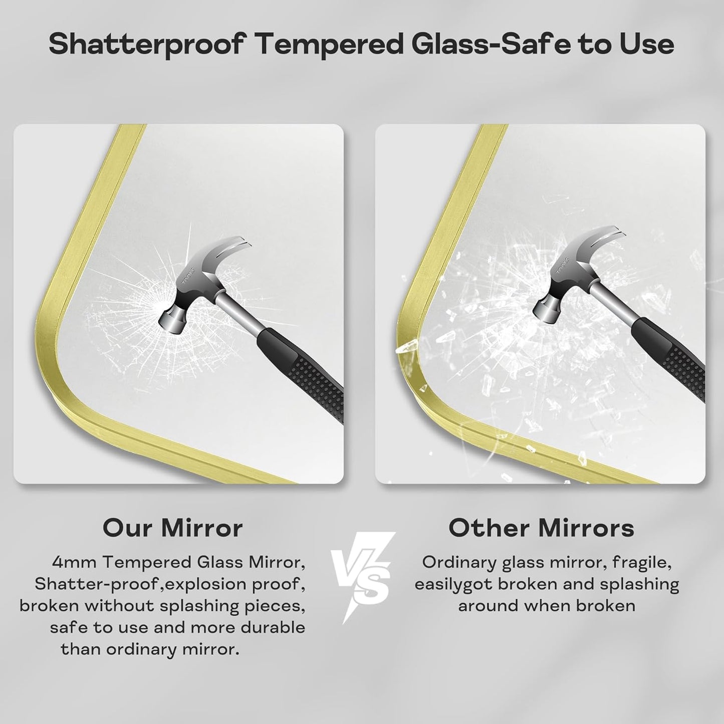 Gold Framed Bathroom Mirror, Brushed Gold Bathroom Vanity Wall Mirror, Rounded Rectangle Gold Frame Mirror, Tempered Glass, Anti-Rust, Hangs Horizontally or Vertically (22" x 30", Gold)