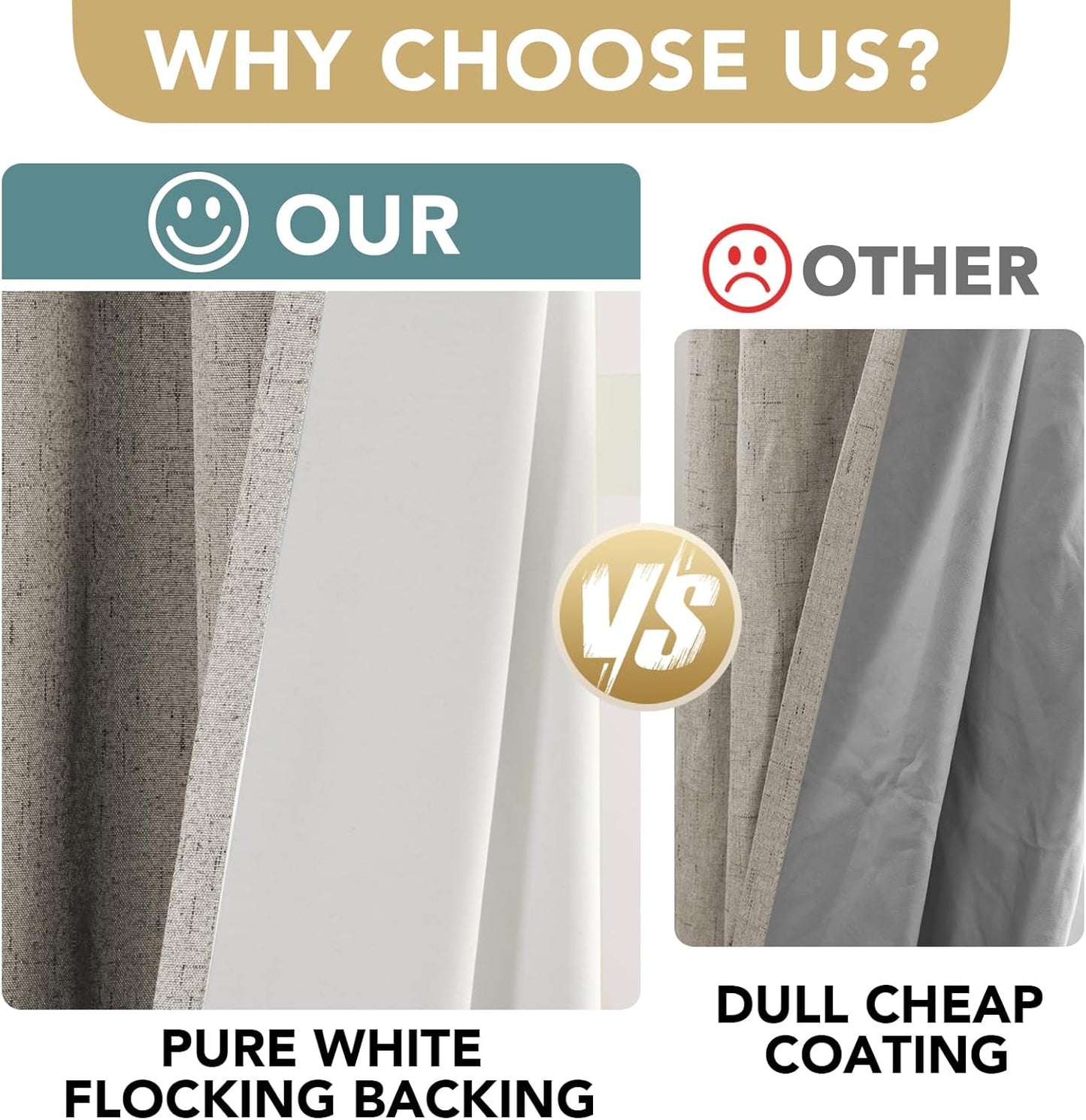 H.VERSAILTEX Blackout Drapes Linen Blackout Curtains 84 inch Length 2 Panels Set, 100% Blackout Thermal Insulated Textured Curtain Anti-Rust Grommet Curtains with White Liner, Stone