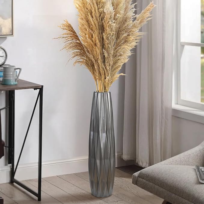 Silvery Ceramic Tall Floor Vase,24 Inch Large Modern Flower Vases for Home Décor,Wicker Big Floor Vase Decorations for Farmhouse, Living Room,Bedroom,Standing Plastic Vase Decorative Tall