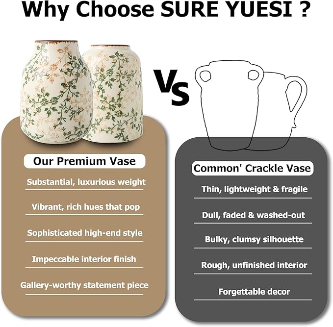 Green Vintage Vase, Chinoiserie Floral Vases, Retro Ice Cracked Ceramic Large Vases for Home Decors, Living Room, Bookshelf, Office, Grand Millennial Decor, Chinoiserie Decors, Tuscan Decor 7.8 Inch