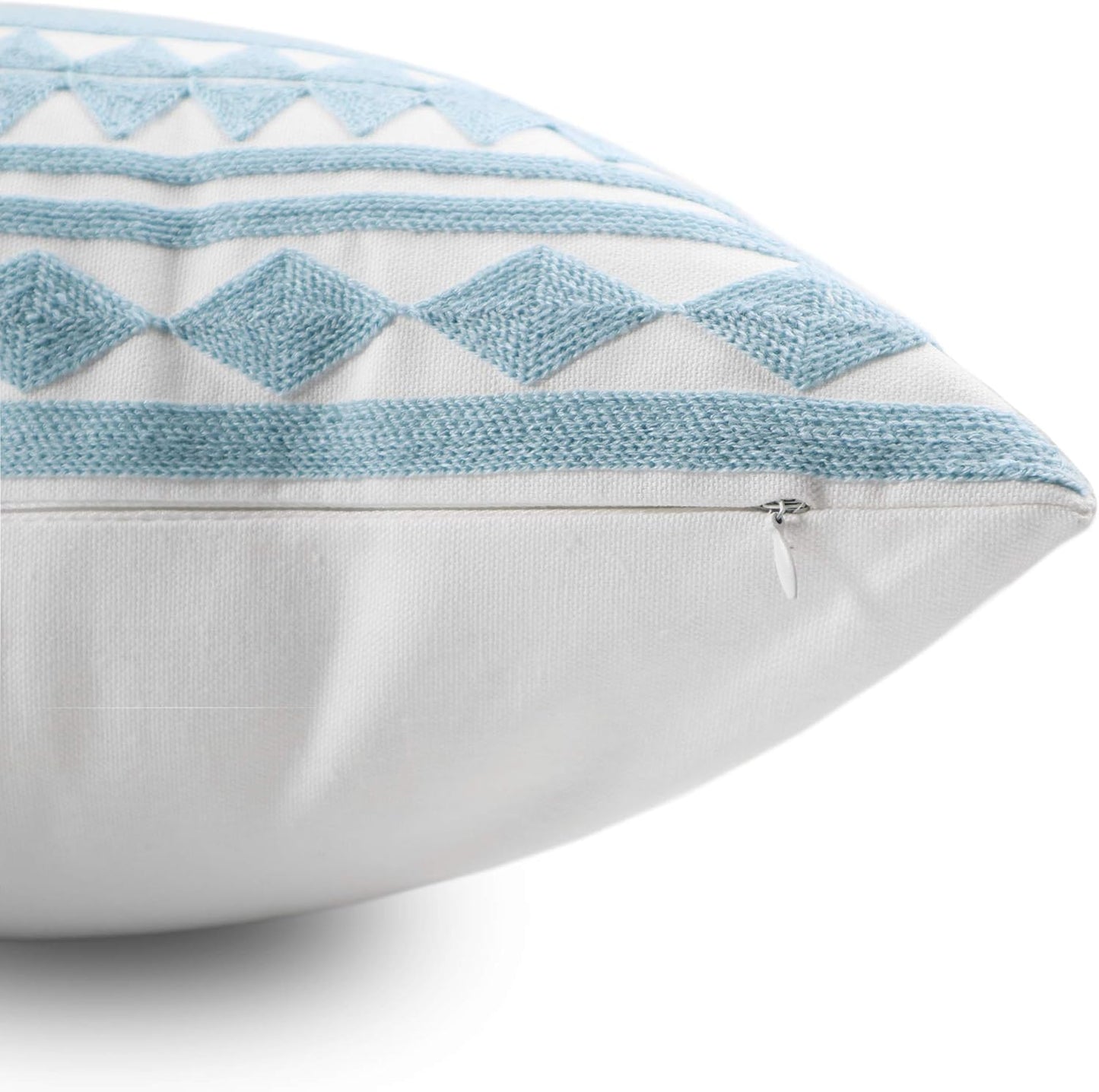 Embroidery Throw Pillow Cover 18x18 Home Décor Light Blue Geometric Cushion Cover Diamond Triangle Pillow Case Teal Floor Pillow Cover for Couch Sofa Chair 100% Cotton 45x45cm, 1 Piece