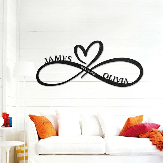 LULLBABYMALL Personalized Love Metal Sign - Customized Names and Date Wall Art, Infinity Metal Signs for New Home, Wedding, Couple, Christmas