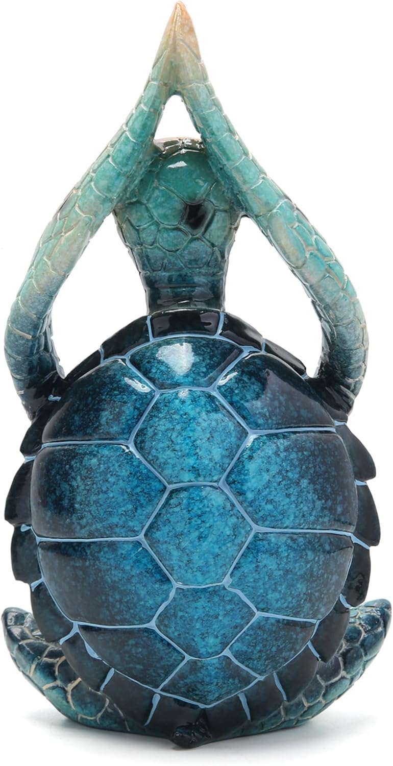 Hodao Sea Turtle Meditation Yoga Decor, Garden Figurines Sea Turtle Meditating Coastal Beach Decoration, Zen Yoga Resin Statues for Home Office Table Shelf Decorations