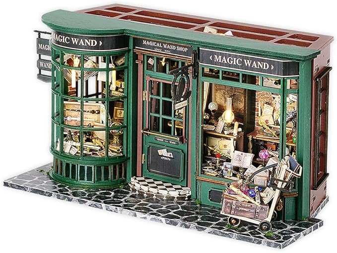 TuKIIE DIY Miniature Dollhouse Kit with Furniture, 1:24 Scale Creative Room Opened & Closed Movie Inspired Wooden Doll House Plus Dust Proof for Kids Teens Adults(Magical Wand Shop)