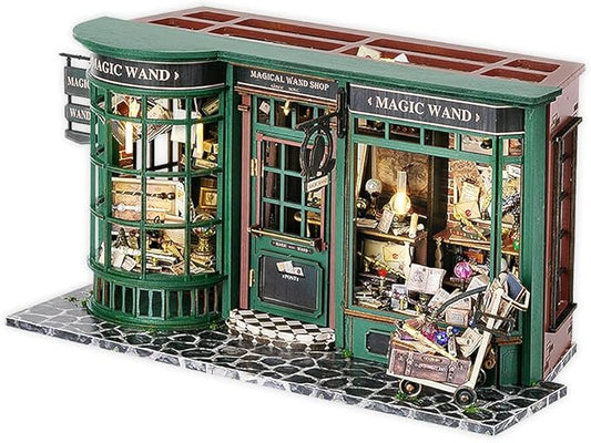 TuKIIE DIY Miniature Dollhouse Kit with Furniture, 1:24 Scale Creative Room Opened & Closed Movie Inspired Wooden Doll House Plus Dust Proof for Kids Teens Adults(Magical Wand Shop)