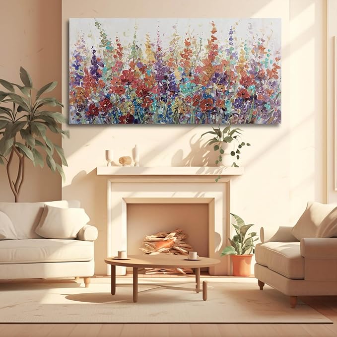 XIANSHOU Floral Wall Art for Living Room/Colorful Decor 24"x 48"/ Blossom Botanical Painting/Wall Decorations for Home Office Bedroom Kitchen Dining Room