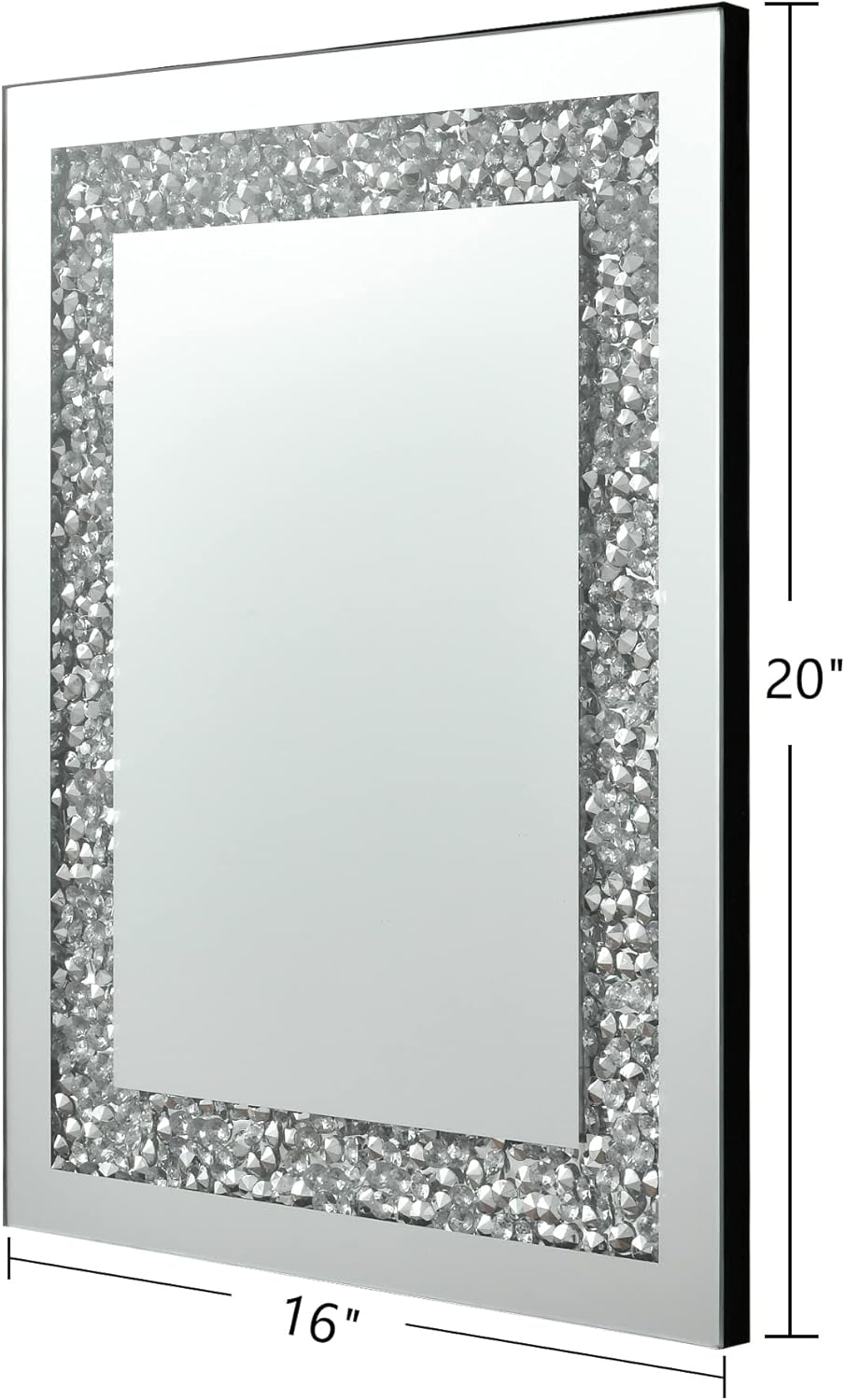Crystal Decorative Mirror-16 x20 Rectangle Gorgeous Silver Mirror, Crush Diamond Mirror for Wall Decoration Bedroom, Hallway, Dining Room