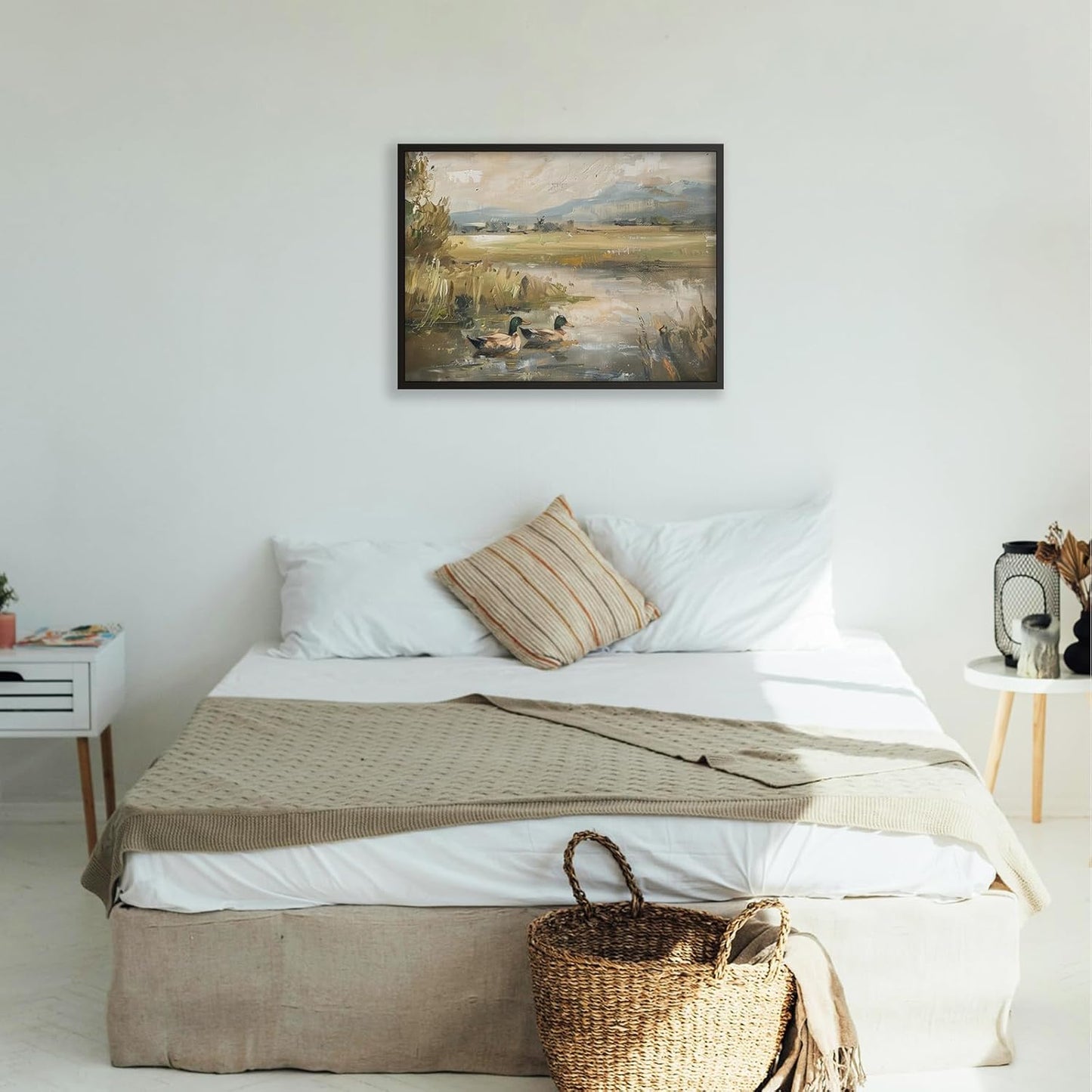 Mallard Duck Pond Poster Animal Farmhouse Canvas Wall Art Vintage Duck Painting Oil Painting 08x10 inch Black Framed Bird Hunter Gift for Rustic Cabin Nursery Wall Decor