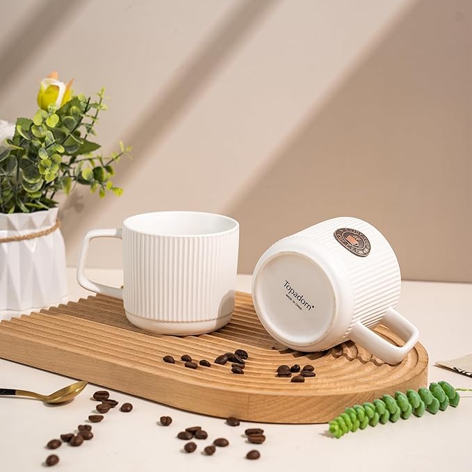 Topadorn Ceramic Coffee Mug 13 Oz Embossment Cups for Latte, Hot Tea, Cappuccino, Mocha, Cocoa, Office Coffee Mug with Gift Box, Set of 2