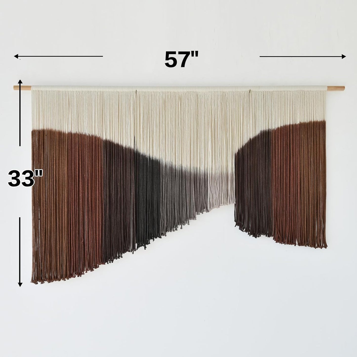 Jakalin Macrame Wall Hanging Geometric Dip Dyed Brown Red Dark Brown Boho Fiber Wall Decor for Living Room Art