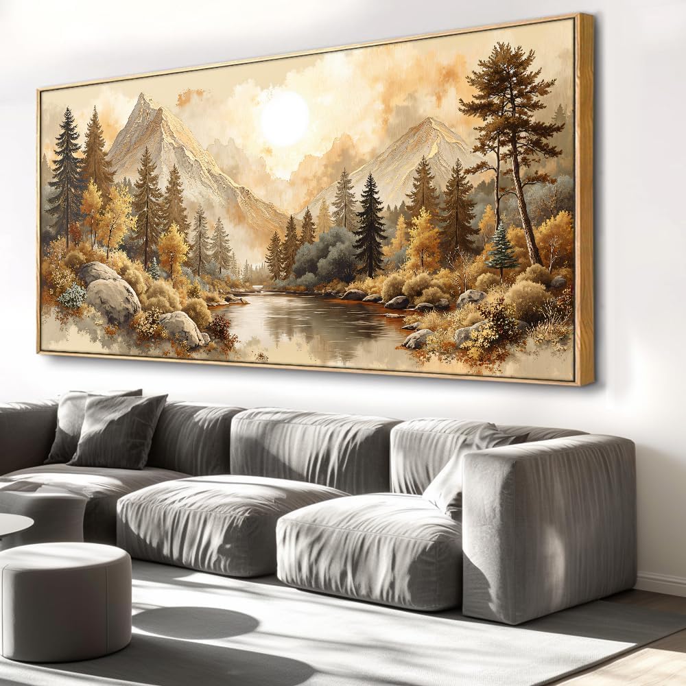 Landscape Wall Art - Framed Modern Canvas Painting for Living Room, Bedroom Home Office Decor, 60x30 Inch Ready to Hang