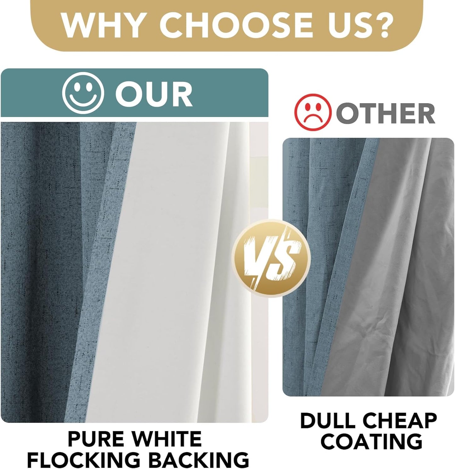 H.VERSAILTEX Linen Blackout Curtains 45 Inches Long 100% Blackout Thermal Insulated Textured Linen Look Curtain Draperies Anti-Rust Grommet, Energy Saving with White Liner, 2 Panels, Stone Blue