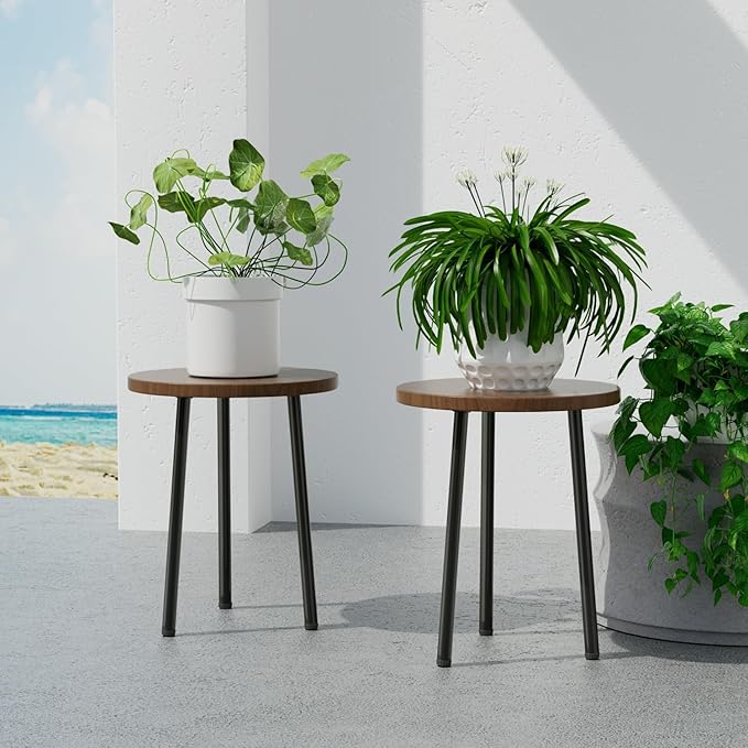 Plant Stand Indoor 14'': Indoor Plant Stand 2 Pack Metal Plant Table - Wood Plant Stool Outdoor Small Round Side End Table Mid Century Modern Decor - Home Decor