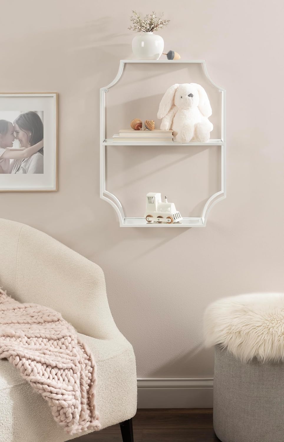 Kate and Laurel Ciel Glam Geometric Wall Shelf; 18 x 24; White; Decorative Shelves for Use as Over-The Toilet Storage or Bedroom Display Shelving