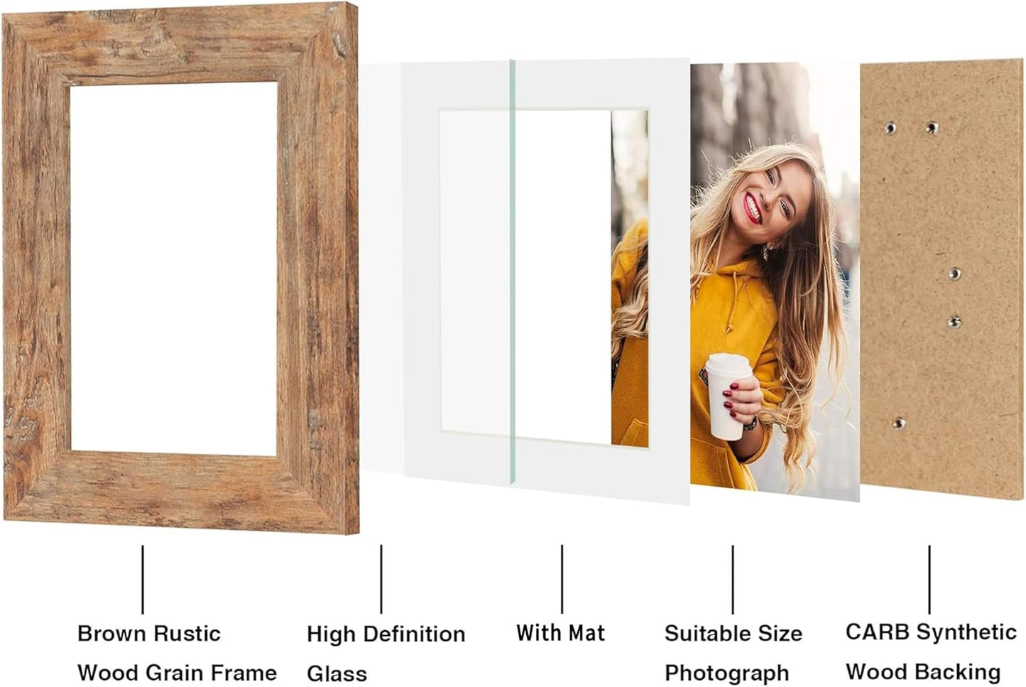 iRahmen 4x6 Picture Frame Set of 2, Wood Rustic Brown Frame with High Definition Glass, Display Pictures 3.5x5 with Mat or 4 x 6 without Mat for Tabletop Display and Wall Mounting