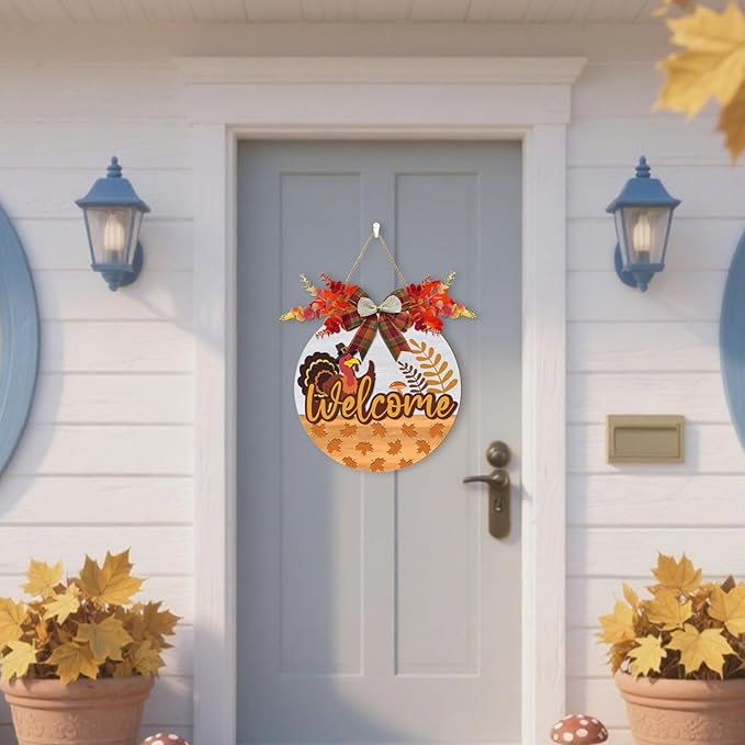 3D Welcome Fall Sign,Turkey Door Hanger Autumn,Hello Fall Door Wreath,Thanksgiving Day Wall Decoration,Maple Leaves Harvest Turkey Porch Sign for Home Farmhouse Yard Indoor Office Party