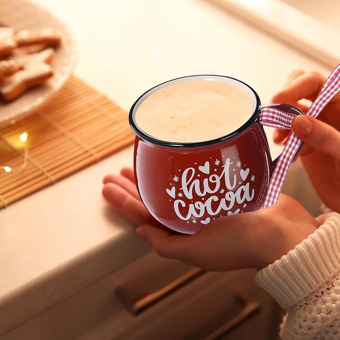 Zubebe Christmas Coffee Mugs Set of 12, 12 oz Hot Cocoa Ceramic Holiday Mugs Set for Mom, Woman, Family, Friend - Farmhouse Tiered Tray Decor, Coffee Bar Decor(White, Yellow, Brown)