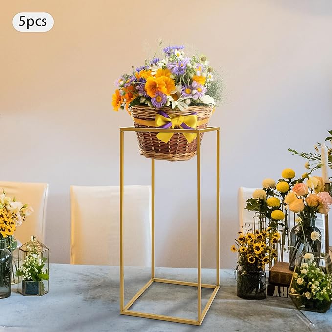 5 Pcs Metal Flower Stand for Wedding Centerpieces Stand Column Vases Wedding Flower Stand Rectangular Geometric Gold Centerpieces Stands for Wedding Decorations Home Party Event (5Pcs 23.62inch)