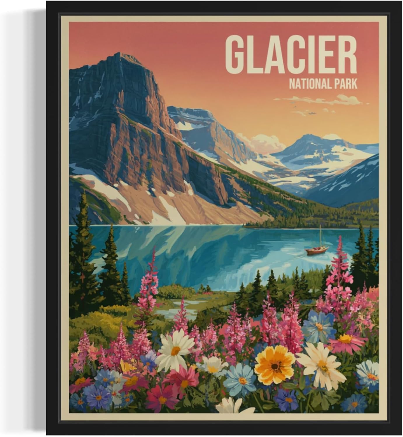 Glacier National Park Art Print Poster, Vintage Retro Pop Art Travel Wall Art Bedroom Bathroom Living Room Decor 185 (Glacier, 24 x 36 inches, Unframed)