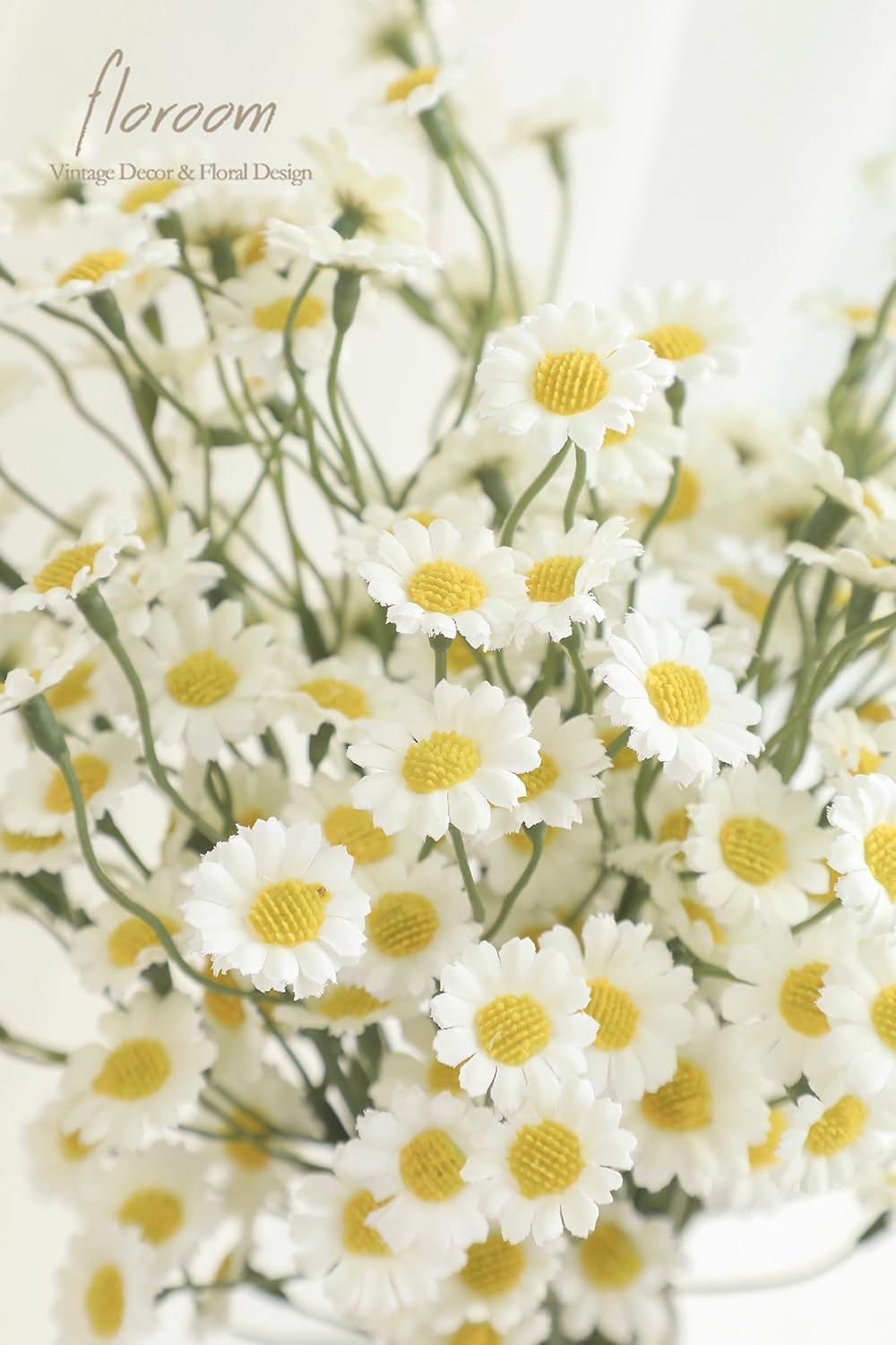 Floroom 24pcs Ivory Small Artificial Flowers Faux Silk Daisies Fake Wildflowers with Stems for DIY White Wedding Bouquets Floral Arrangements Party Decor Centerpieces Decorations (Vase Not Included)