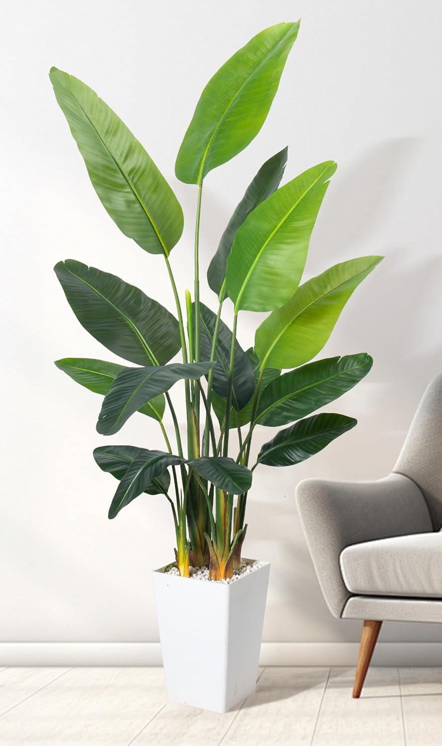 Bird of Paradise Artificial Plant 6.8FT, Faux Tropical Palm Tree with White Tall Planter, Large Fake Plants in Pot - Artificial Tree for Home Office Living Room Decor Indoor