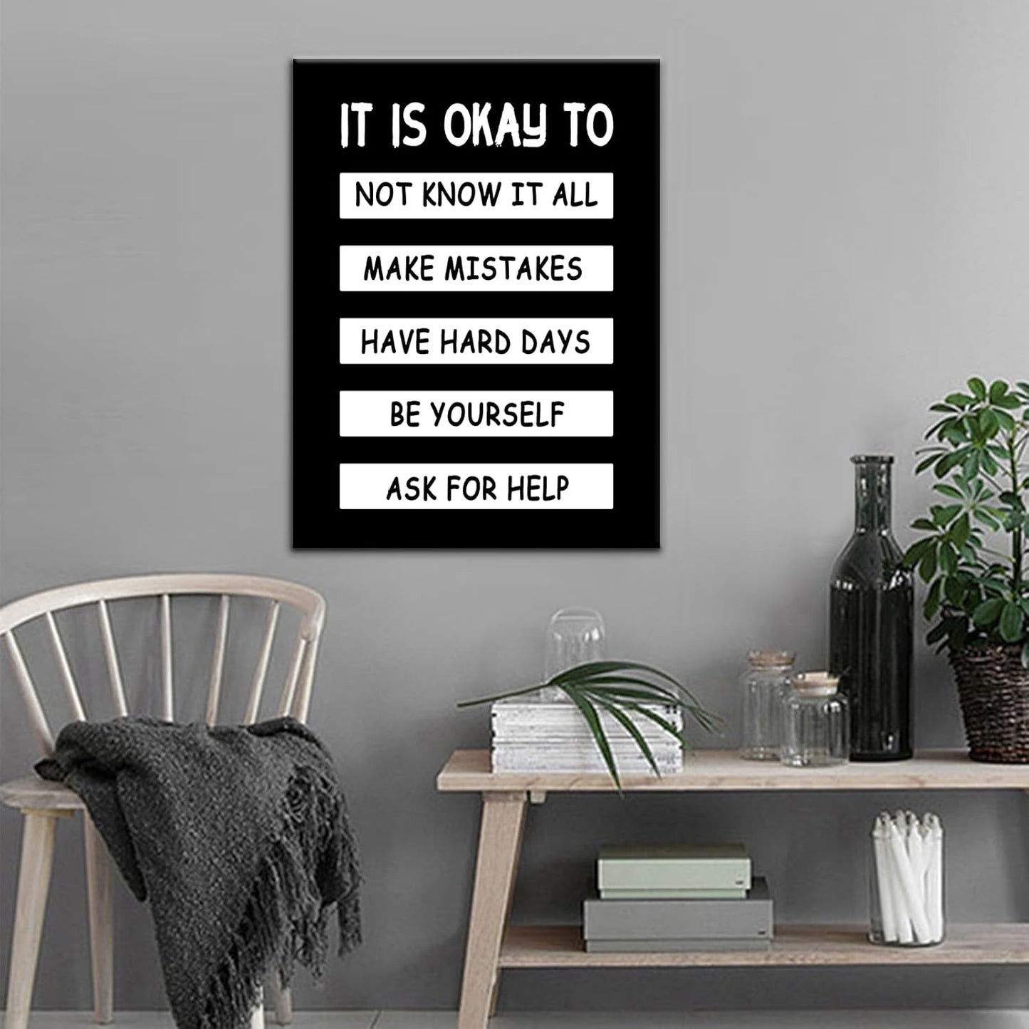 Inspirational Canvas Wall Art It Is Okay To Be Yourself Motivational Quotes Positive Picture Poster Print for Kids Boys Girls Bedroom Nursery Baby Room Wall Decor Stretched and Framed [18''Wx 24''H]