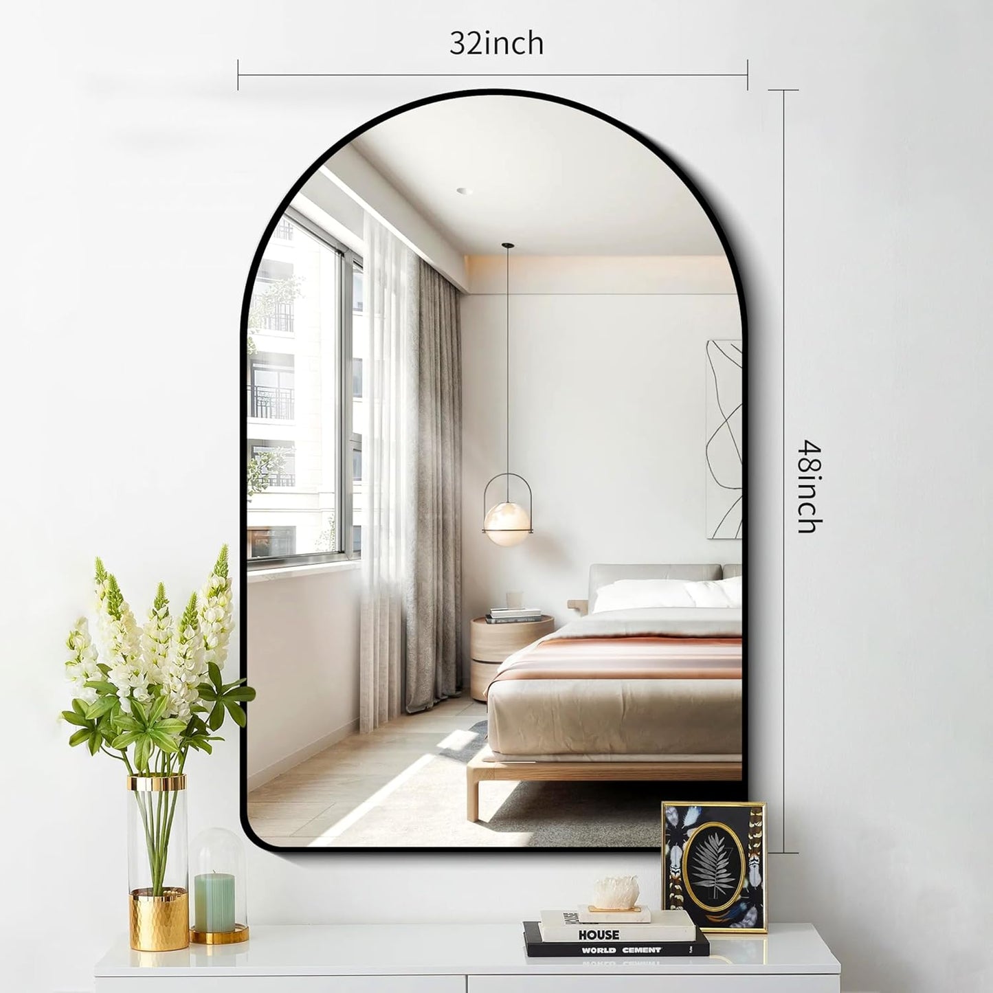 FORBATH Arched Mirror 32x48 Inch, Bathroom Mirror Wall Mounted Modern Black Aluminum Alloy Frame Decor Large Dresser, for Bedroom Living Room Entryway, Hanging or Leaning Against Wall