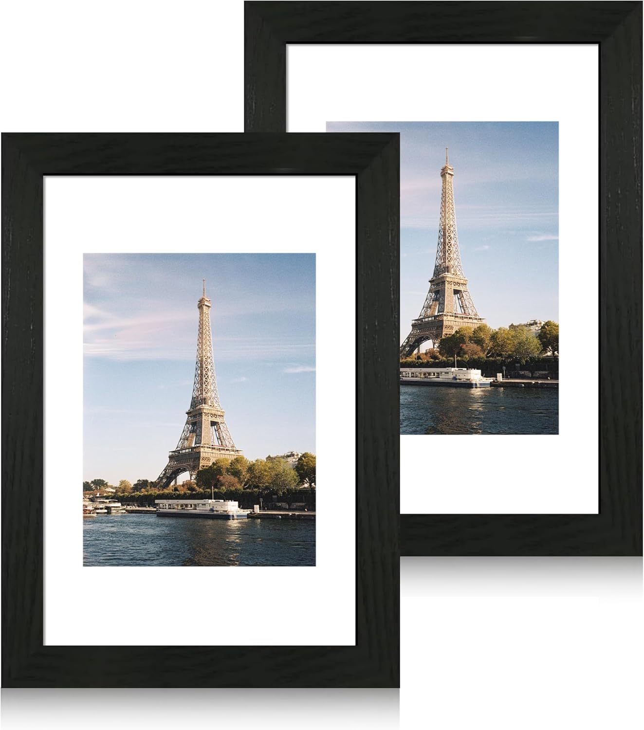 iRahmen 8x12 Picture Frame Set of 2, Black Wood Photo Frame with High Definition Glass, Display Pictures 6x8 with Mat or 8 x 12 without Mat for Tabletop and Wall Mounting