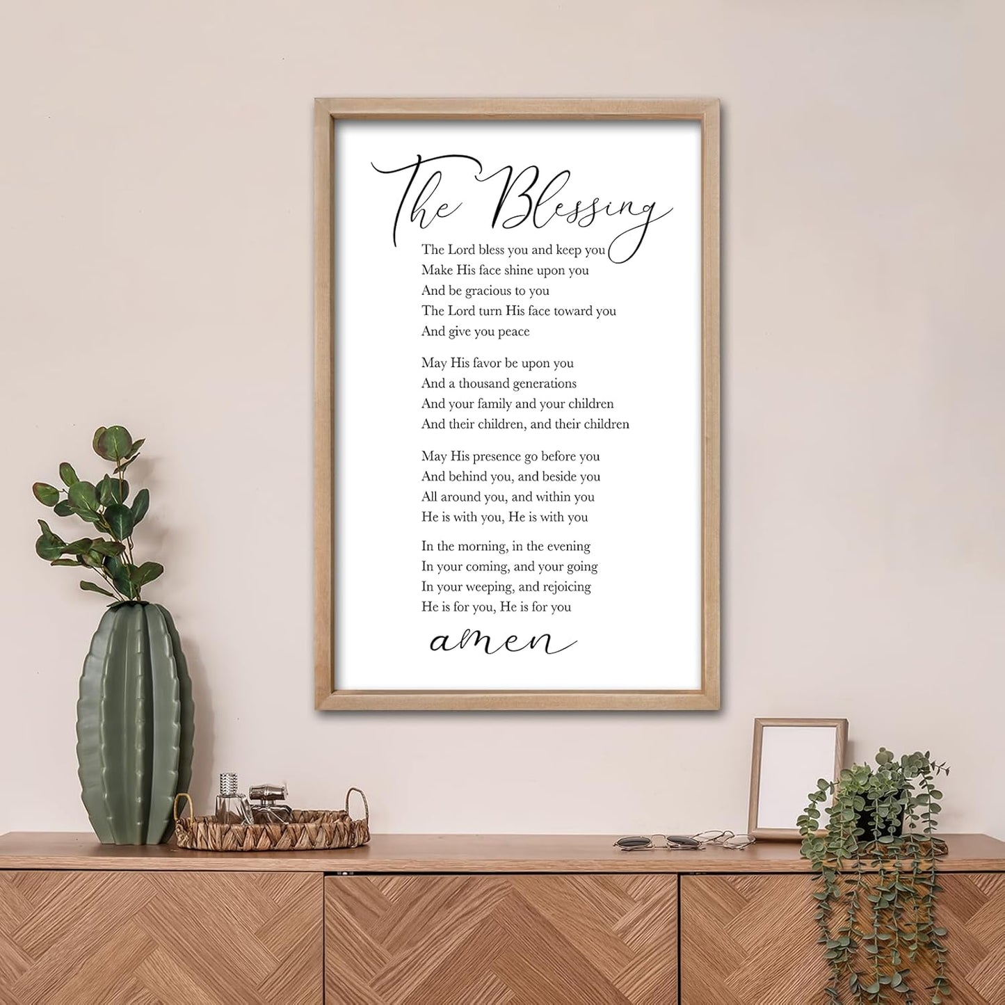 comurdyo The Blessing Bible Verse Wall Art Christian Decor for Home 16"×24" May The Lord Bless You And Keep You Scripture Sign Religious Bible Quotes Wall Decoration Wood Framed Hanging (Wood)