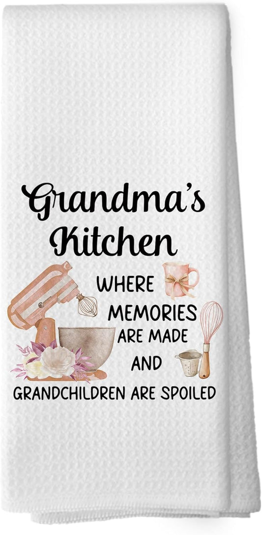 Grandma Gifts Kitchen Towels - Mothers Birthday Dish Towels Gifts from Grandkids, Best Grandma Decorative Absorbent Dishcloths Hand Towels for Bathroom Kitchen Decor 16x24 Inches