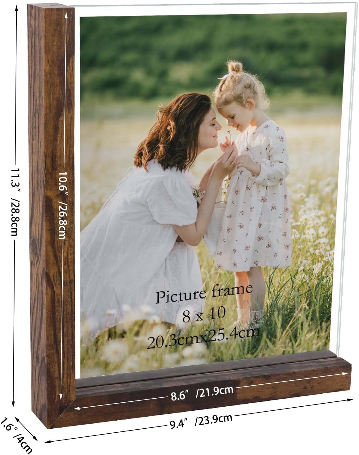 Lavezee 8x10 Picture Frames Set of 2, Rustic L Shaped Double Sided Frame for 8 by 10 Photo, Made of Brown Base and HD Tempered Glass Covers for Table Top Display