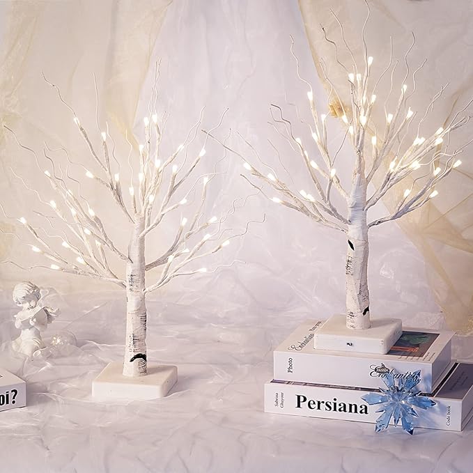 4pcs 36LED Lighted Birch Tree Home Decor - White Birch Tree with Lights Money Tree Wedding Centerpieces Artificial Branches Table (Warm White)