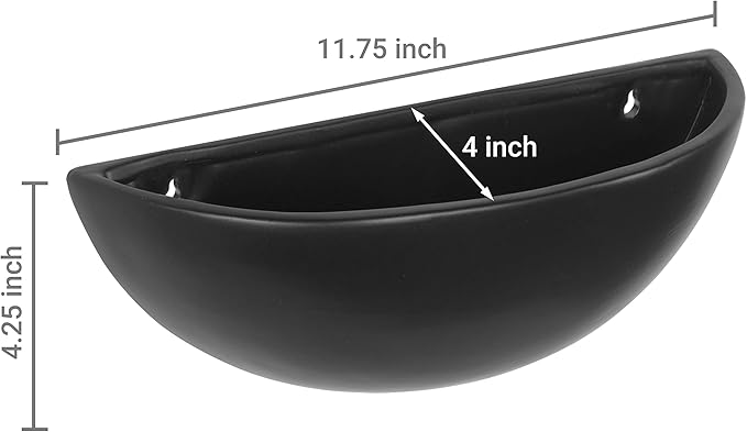 MyGift Matte Black Ceramic Indoor Wall Planter, 12 Inch Semi Circle Hanging Wall Vase, Set of 2