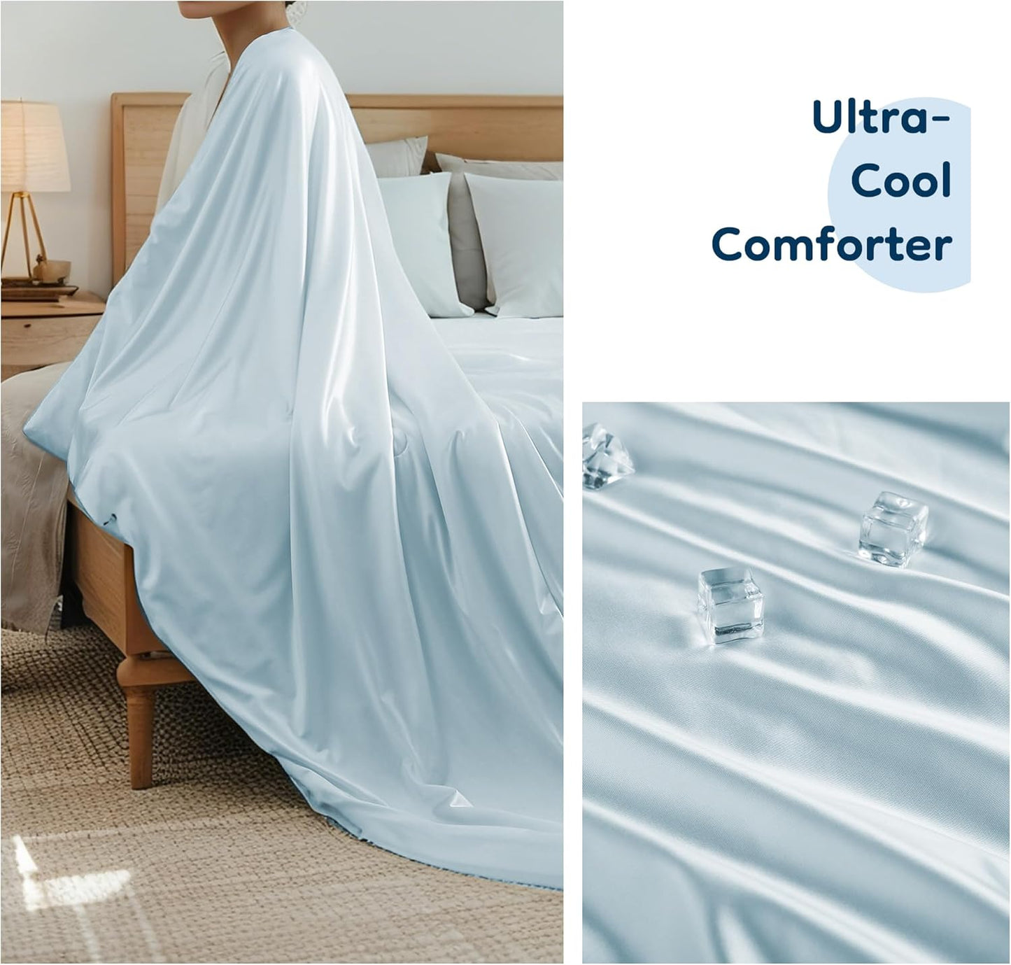 Cooling Blanket for Hot Sleepers, Silky-Soft Feel & Cool Fiber, All-Season Comfort, Double-Sided Cold Blanket for Night Sweats, Throw Size 53" x 79" Fits 2 on Couch, Silk Light Blue