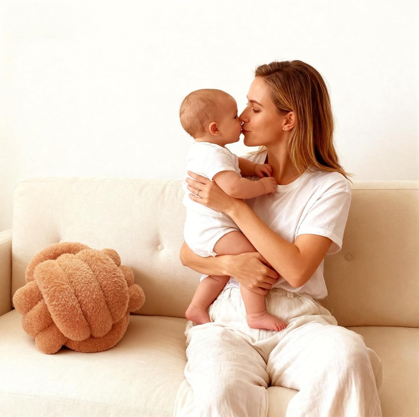 Knot Pillow Ball Plush - Decorative Throw Pillows for Bed Relieve Stress, Round Knot Cushion for Sofa Decor Pet Toy, Khaki 8 inch