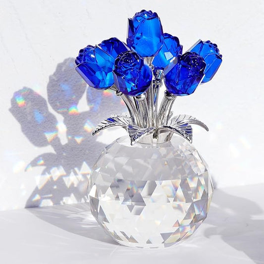 Ornalrist Crystal Rose Figurines Gifts for Wife Her, Romantic Presents for Women on Anniversary Valentine's Day Mother's Day Birthday Christmas, Glass Collectible Rose Floral Home Decor (Blue)