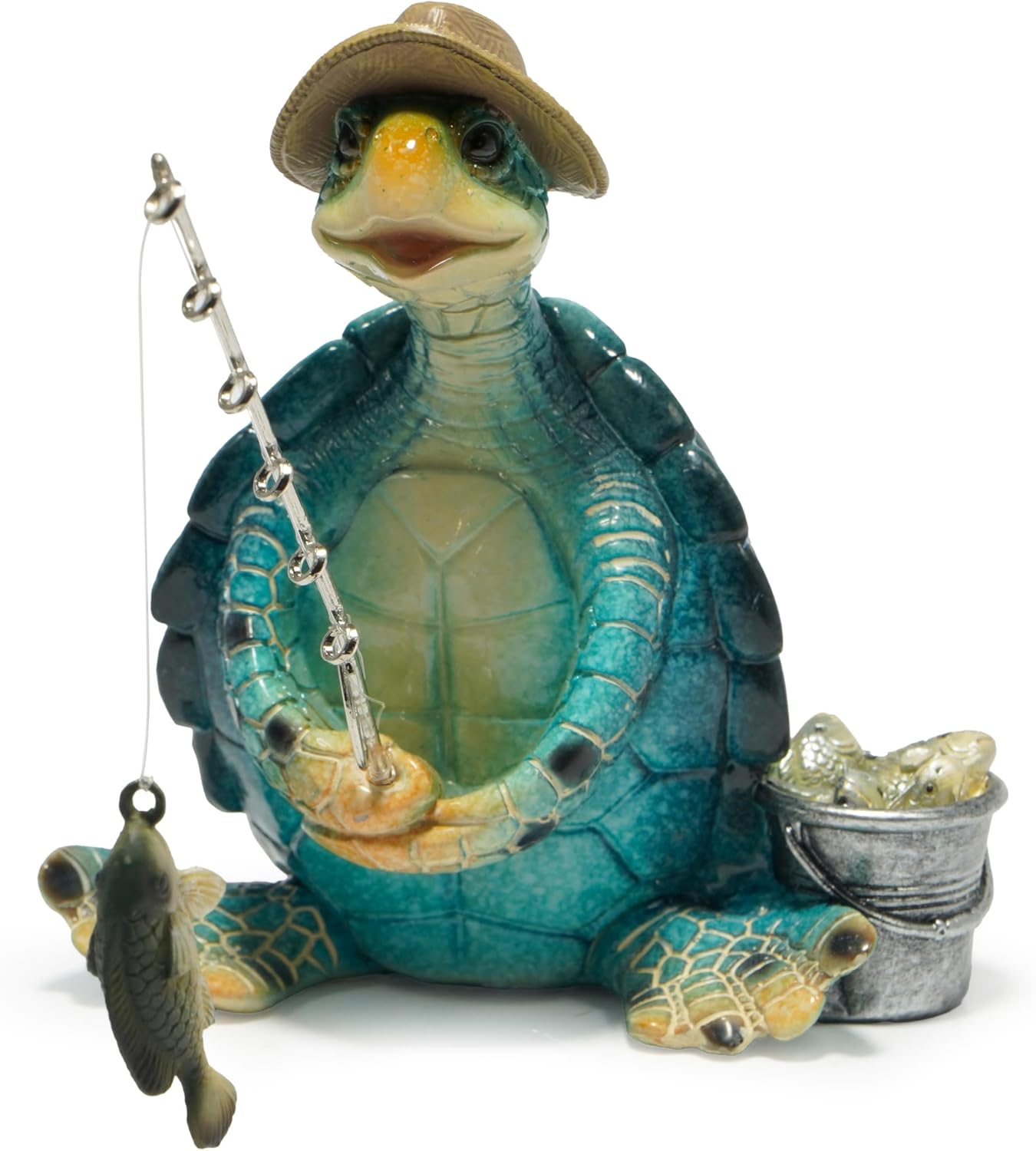 Hodao Sea Turtle Fishing Figurines Decoration Summer Turtle Crafts for Home Office Desk Decor Statue for Tabletop Shelf Decoration Ornament Gifts Decor for Beach Place (Blue)