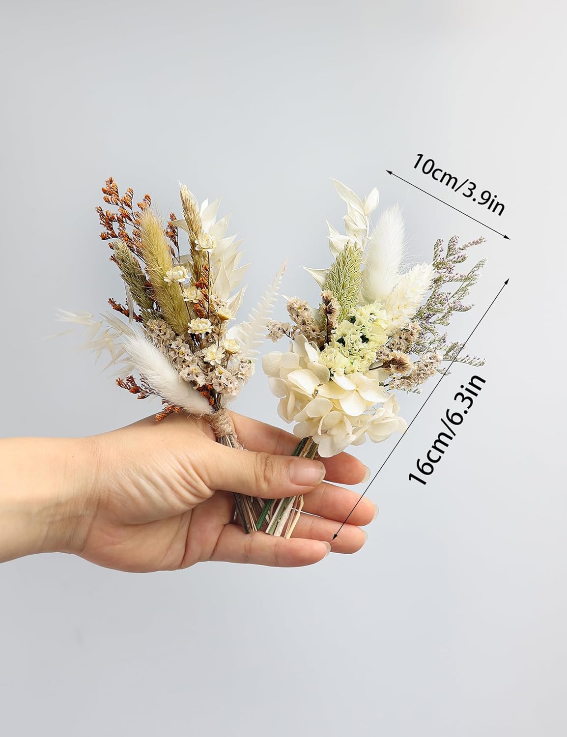 Mini Dried Flower Bouquet Set (6 pcs), Men's Corsage, Party Dinner Plate Decoration, Bridesmaid Flower Girl Proposal Gift Box, Birthday Cake Dried Flower Decoration. (White)