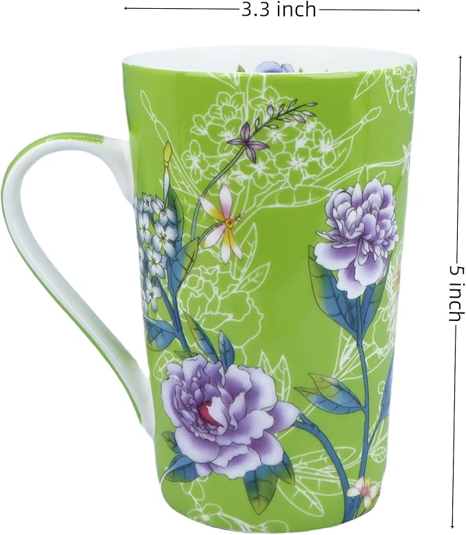13oz Floral Coffee Mugs for Women Bone China Coffee Mug Cute Mugs Christmas Birthday Gifts for Mom Friends